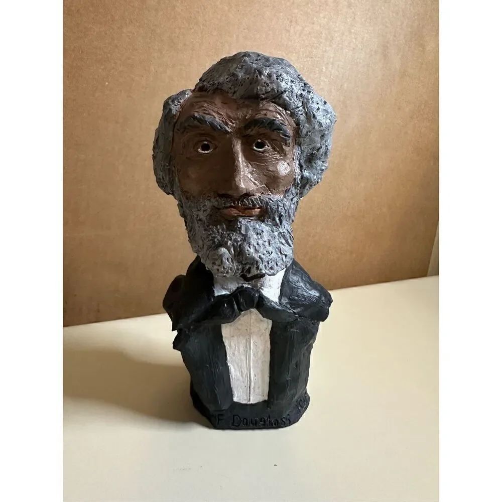 Vtg Frederick Douglas 8.25” Tall Figurine Pottery Bust Painted Details Signed